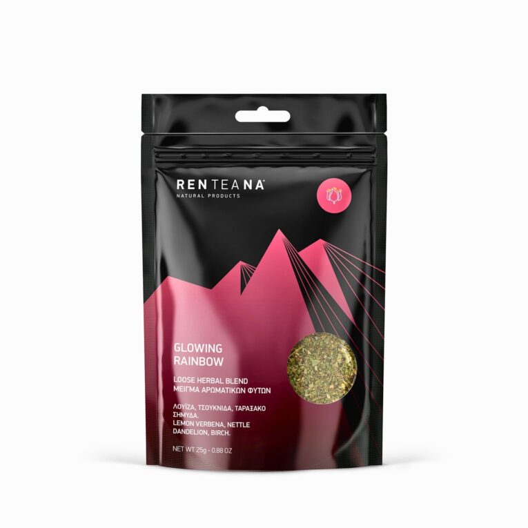Renteana Glowing Rainbow herbal tea with lemon verbena nettle dandelion birch
