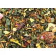 Χύμα μείγμα τσαγιού Cherry Blossom Renteana με ολόκληρα αποξηραμένα κεράσια, πράσινο τσάι και πέταλα λουλουδιών. Loose leaf Cherry Blossom tea blend with whole dried cherries, green tea, and floral petals.