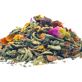 Χύμα μείγμα πράσινου τσαγιού Floral Vitality Renteana με γκουαρανά, κυνόροδο και ροδοπέταλα σε συσκευασία. Loose leaf Floral Vitality green tea blend.